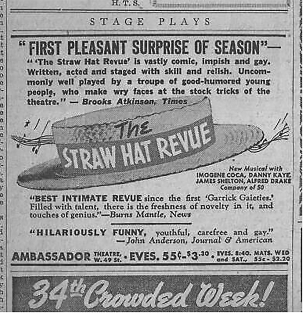 Newspaper ad for the 1939 production of Straw Hat, the revival of which Barbara Billingsley appeared in