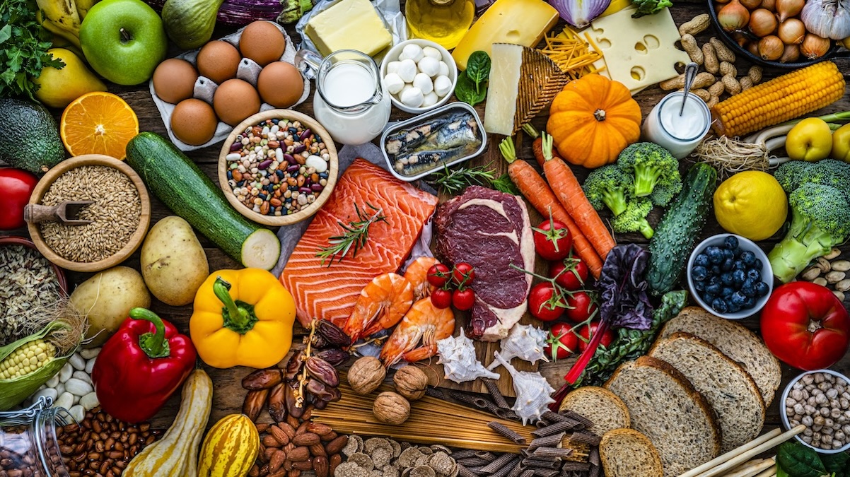 Spread of meat, vegetables, fruits and fish