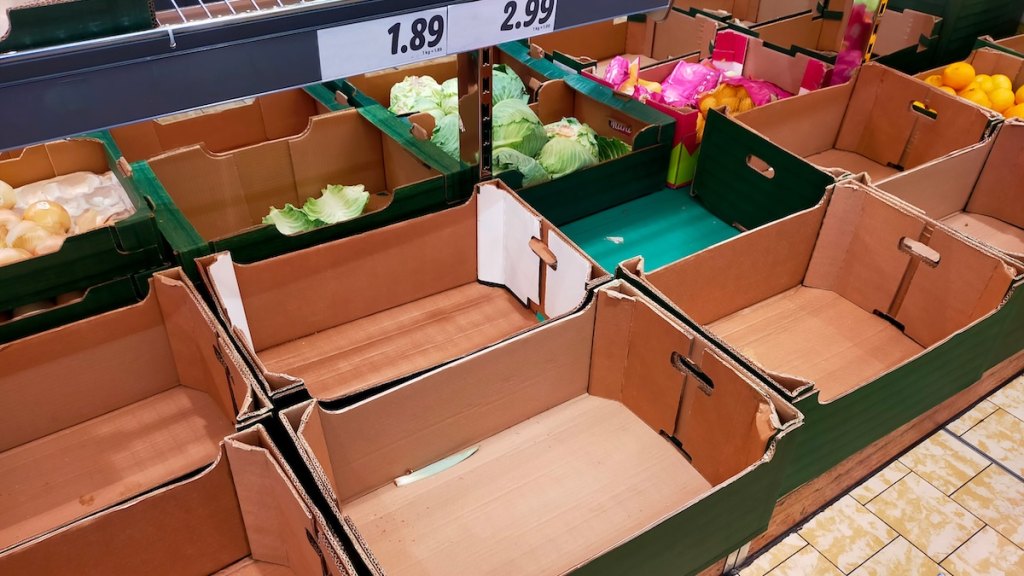 A grocery store stocked with very little fresh produce
