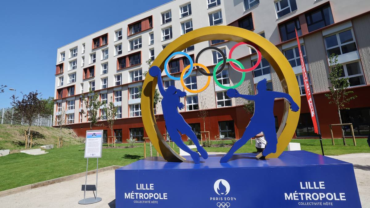  Olympic village "Olympium" during its inauguration ahead of the Paris 2024 Olympics, in Villeneuve d'Ascq near Lille in the north of France on June 24, 2024. 