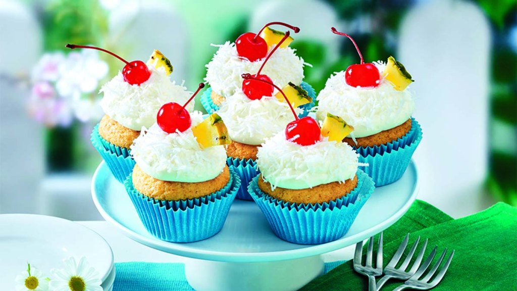Platter of Pina colada cupcakes