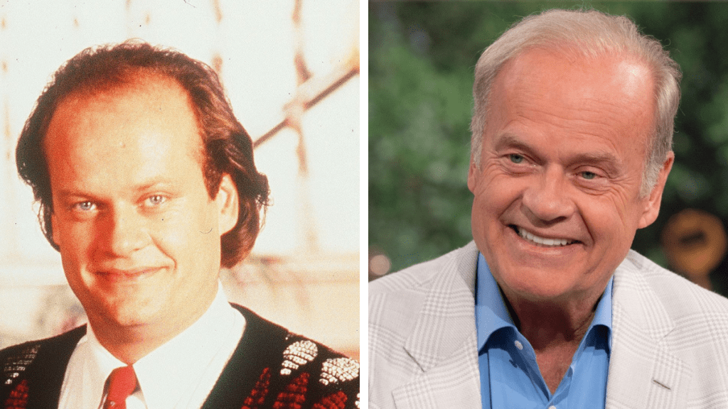 Side-by-side of actor Kelsey Grammer on Cheers and now