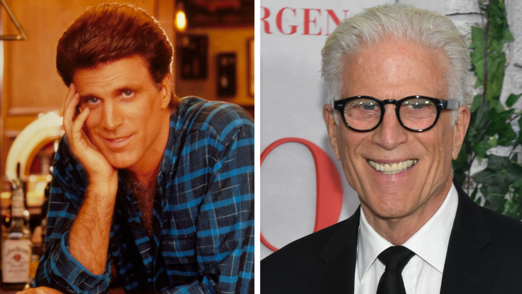 Side-by-side of actor Ted Danson in Cheers and now