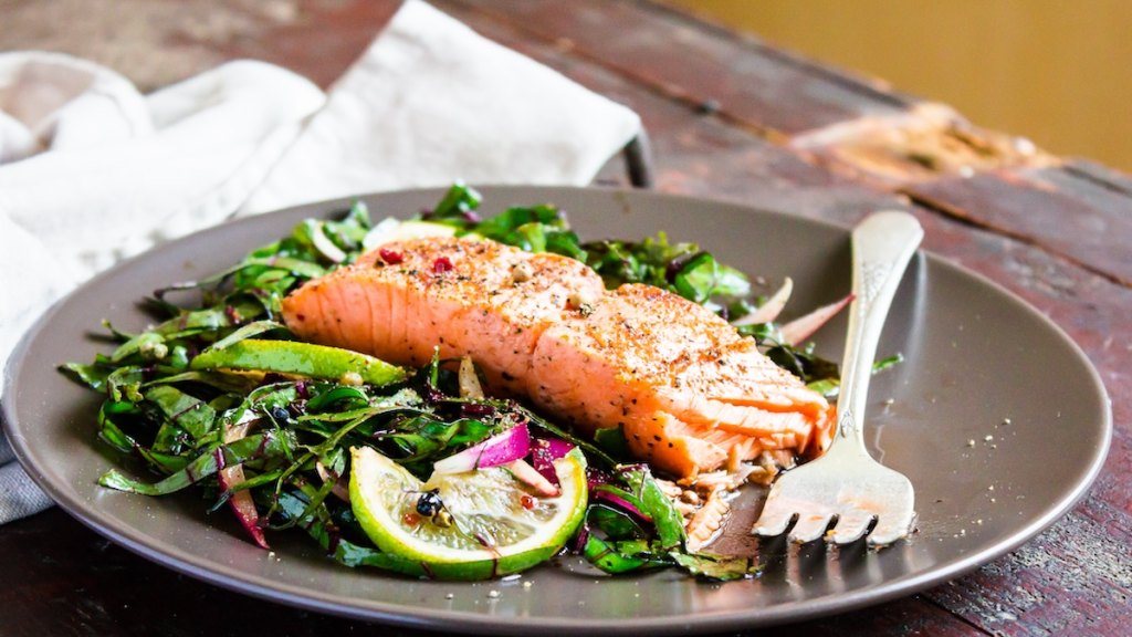 salmon and greens on plate