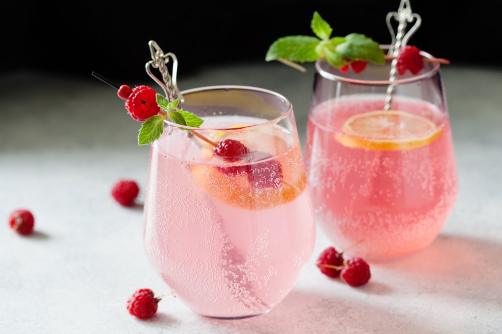 two glasses of pink champagne punch