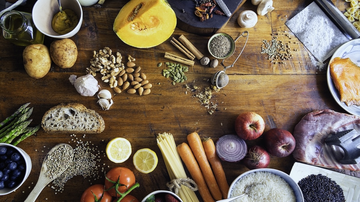 table with assortment of fresh foods