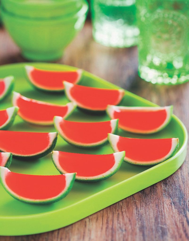 Watermelon shaped Jell-O shots dessert