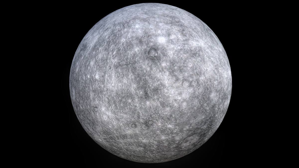 manifesting zodiac signs: Mercury Planet on black background. 3D rendering.Mercury is the smallest and innermost in the solar system.