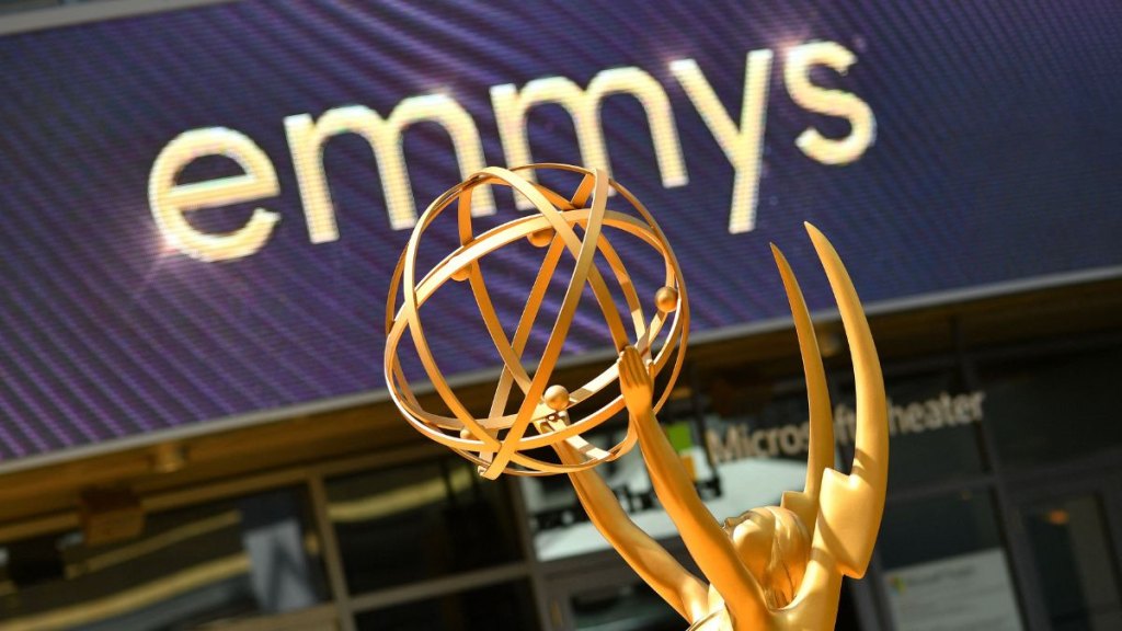 An Emmy statue is seen on the red carpet ahead of the 74th Emmy Awards at the Microsoft Theater in Los Angeles, California, on September 12, 2022.