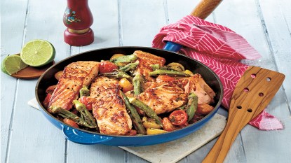 Cajun-Spiced Salmon with Tomatoes and Okra