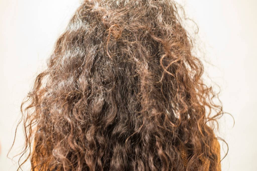 back of woman's curly, frizzy hair