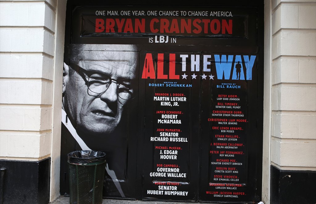 Theatre Marquee unveiling of Broadway's 'All the Way' starring Bryan Cranston at Neil Simon Theatre on January 14, 2014 in New York City: Real Presidents on Film