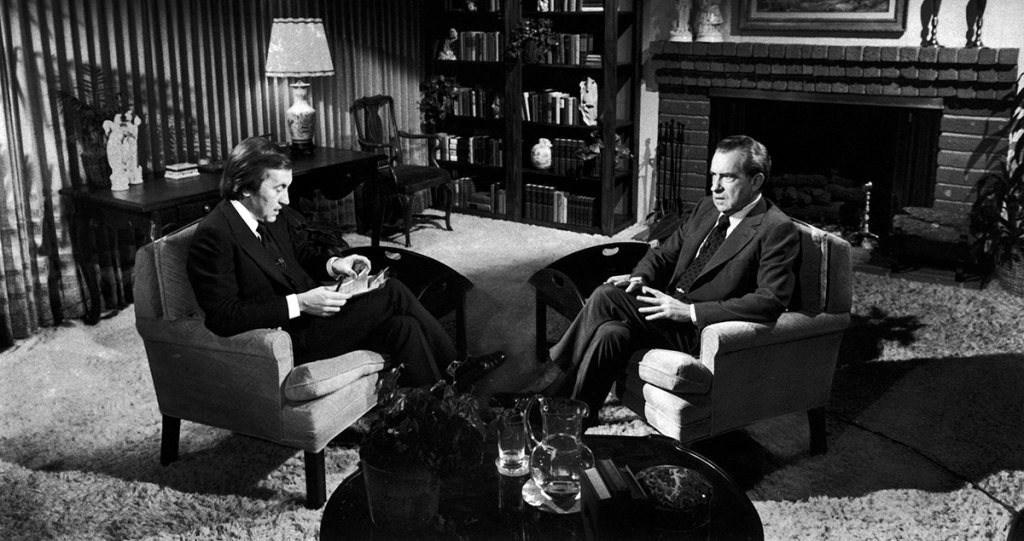 British journalist David Frost interviewing former US President Richard Nixon in a rented house near Nixon's in San Clemente, CA, 1977: Real Presidents on Film