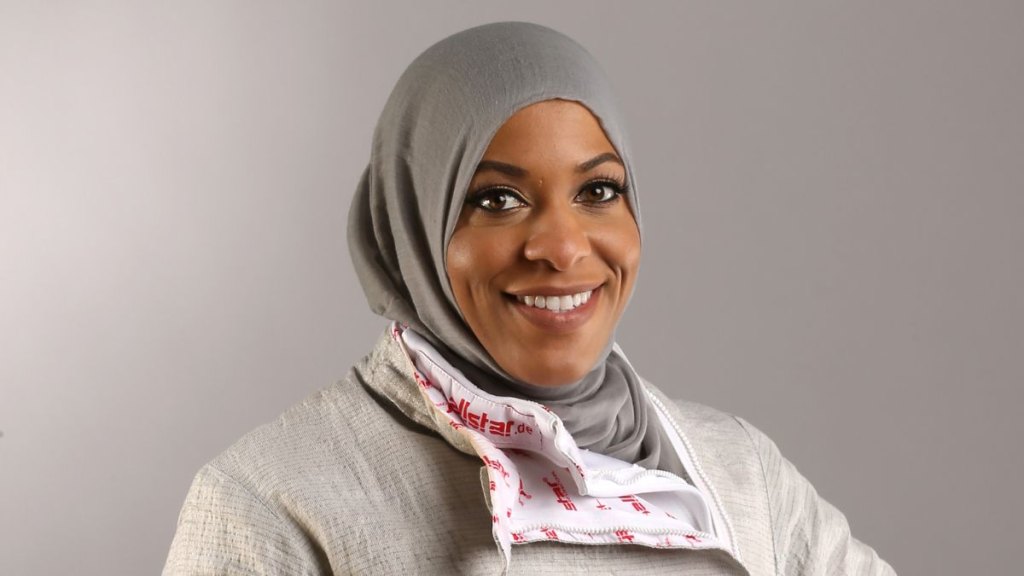 Fencer Ibtihaj Muhammad poses for a portrait at the 2016 Team USA Media Summit at The Beverly Hilton Hotel on March 9, 2016 in Beverly Hills, California. (