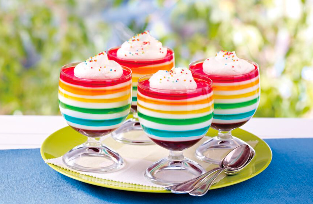 Rainbow Jell-O desserts