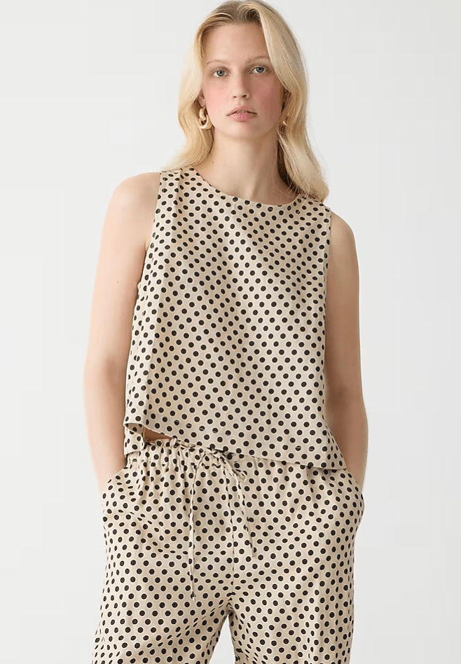 Maxine button-back top in dot linen and matching Soleil pant in dot linen