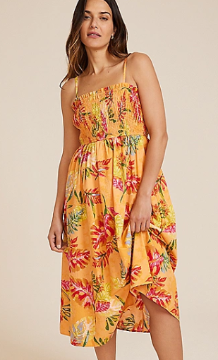 Floral Smocked Poplin Midi Dress