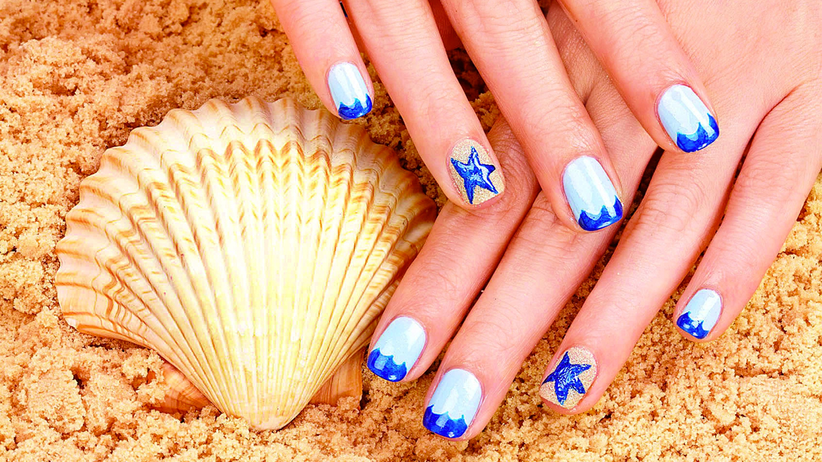 Under the Sea Press on Nails with 3D Sea Shell and Starfish - Lilium Nails