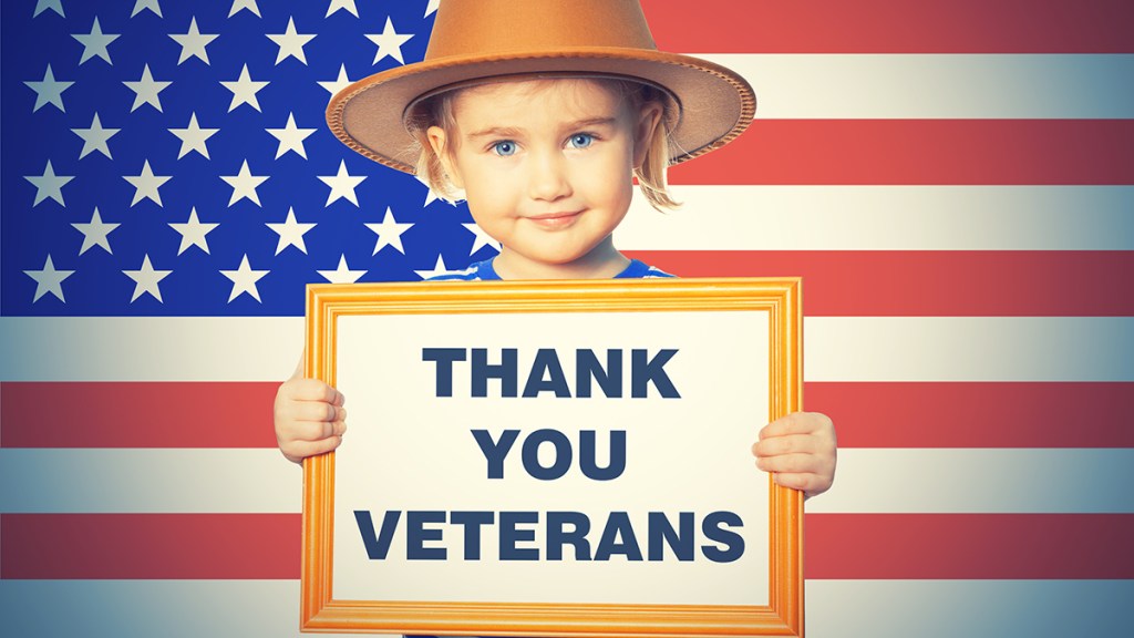 Little girl thanking a veteran