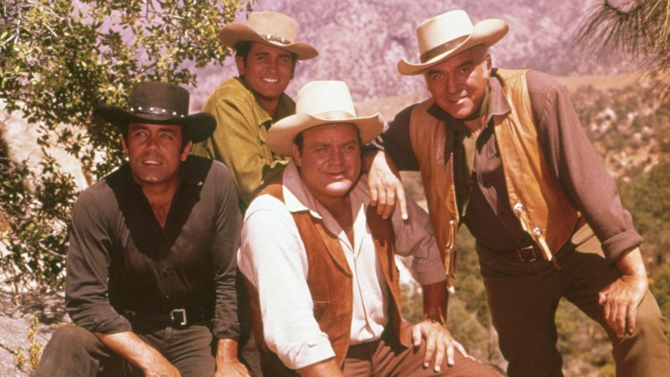 Dan Blocker, Lorne Greene, Michael Landon and Pernell Roberts in 'Bonanza' (1965)