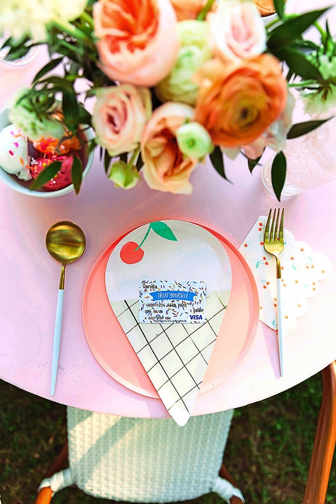 Paper Ice Cream Shaped Cone on Pink Plate Place Setting