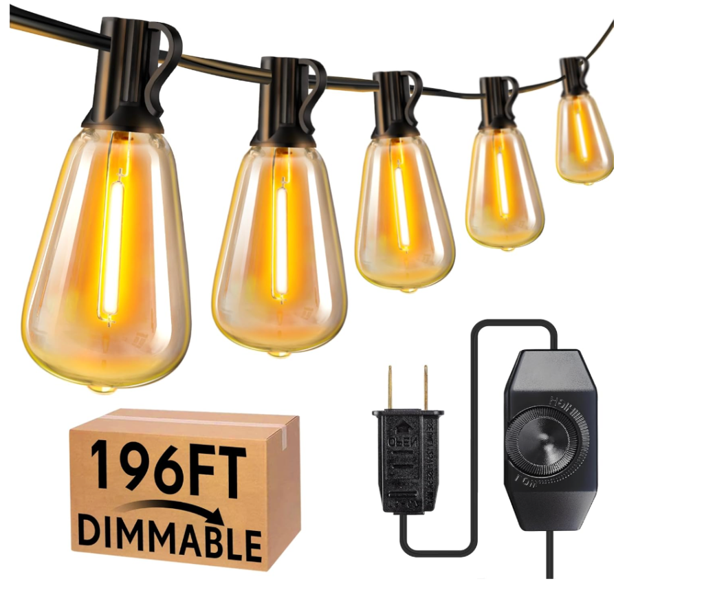 KNONEW 196FT Outdoor String Lights with Dimmer
