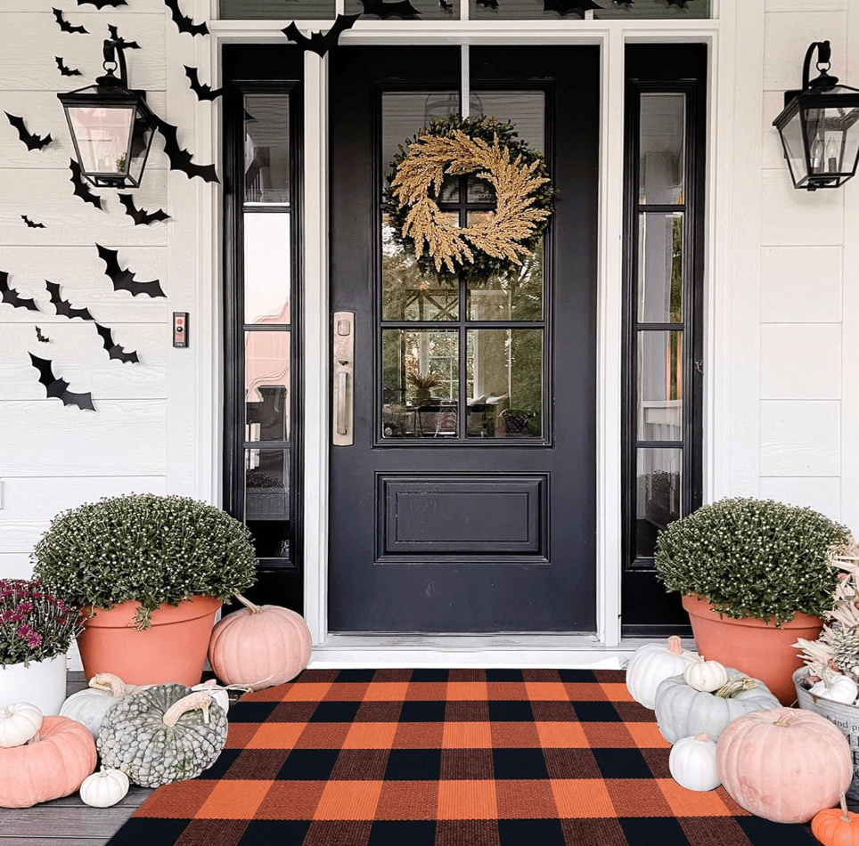 Cotton Orange and Black Plaid Rug