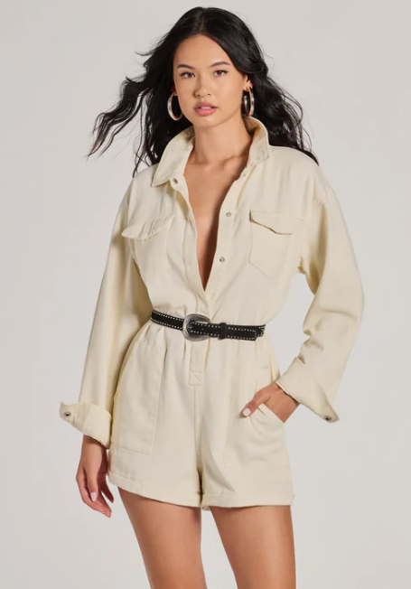 Casually Cool Long Sleeve Denim Romper 