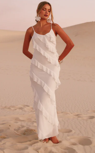 Ciao Ruffles Maxi Dress in Cloud White