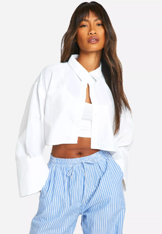 Nylon Boxy Crop Wide Sleeve Shirt