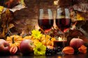 red wine with autumn decoration