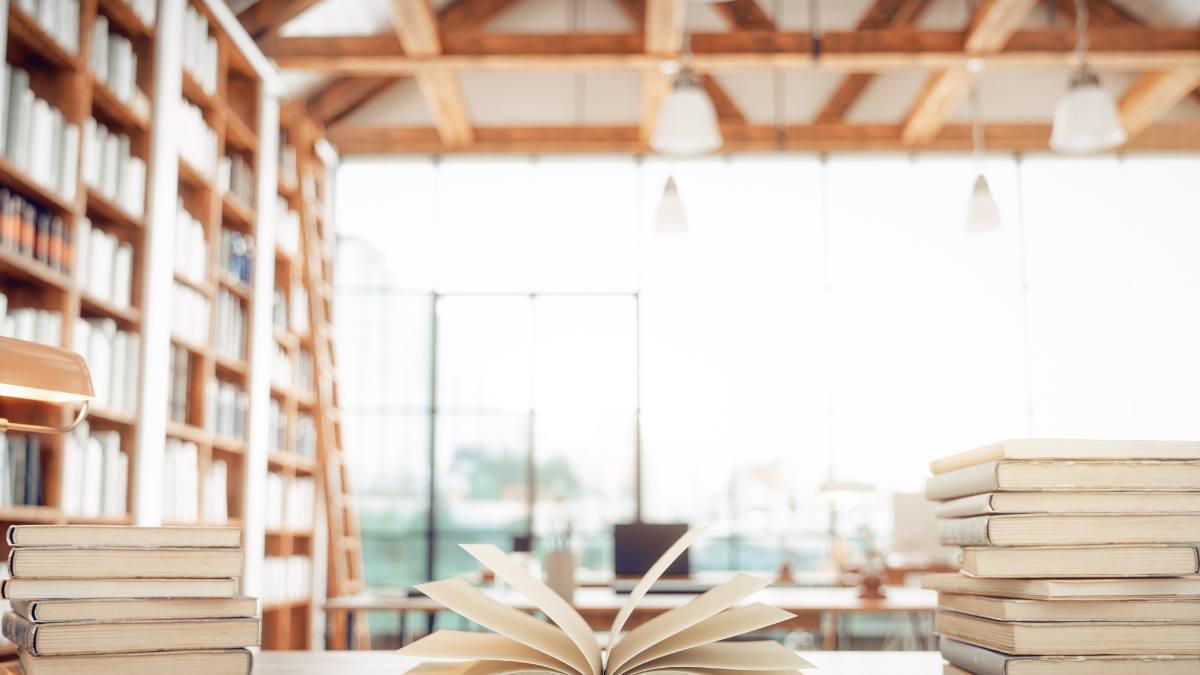 Book open in a library