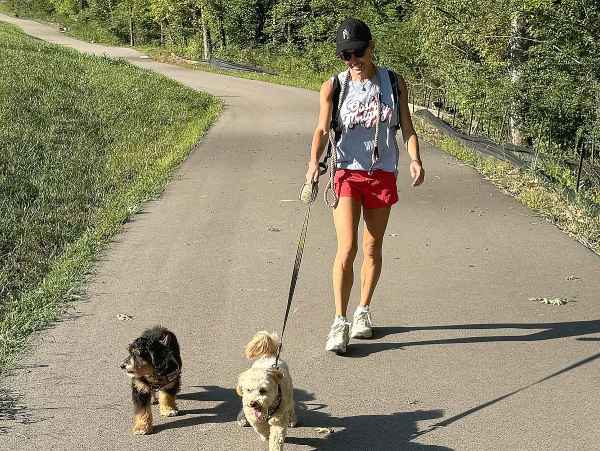 Real Housewives of OC’s Braunwyn Windham-Spinner walking her dogs