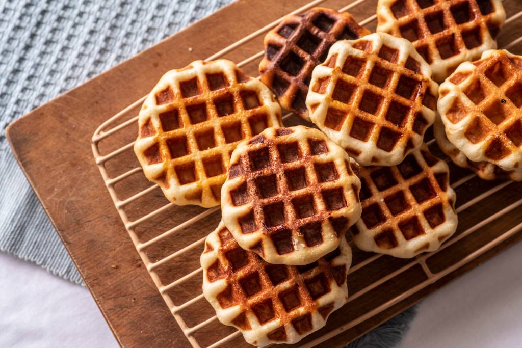 Belgian waffles on cutting board