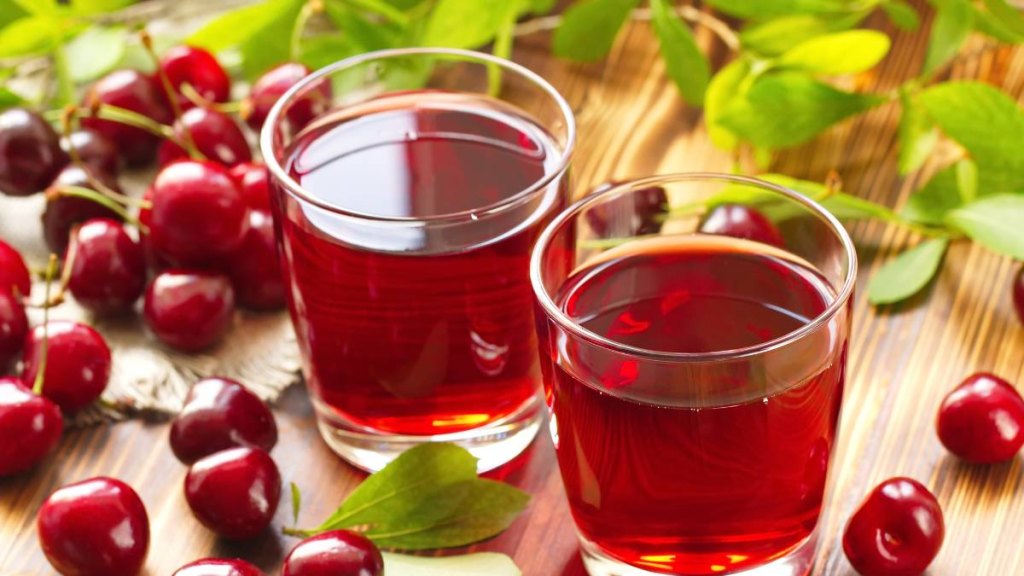Glasses of cherry juice, which can be beneficial to an extent for those following a gout diet