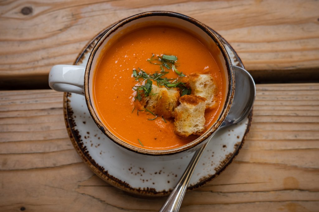 Ina Garten's easy tomato soup with grilled cheese croutons