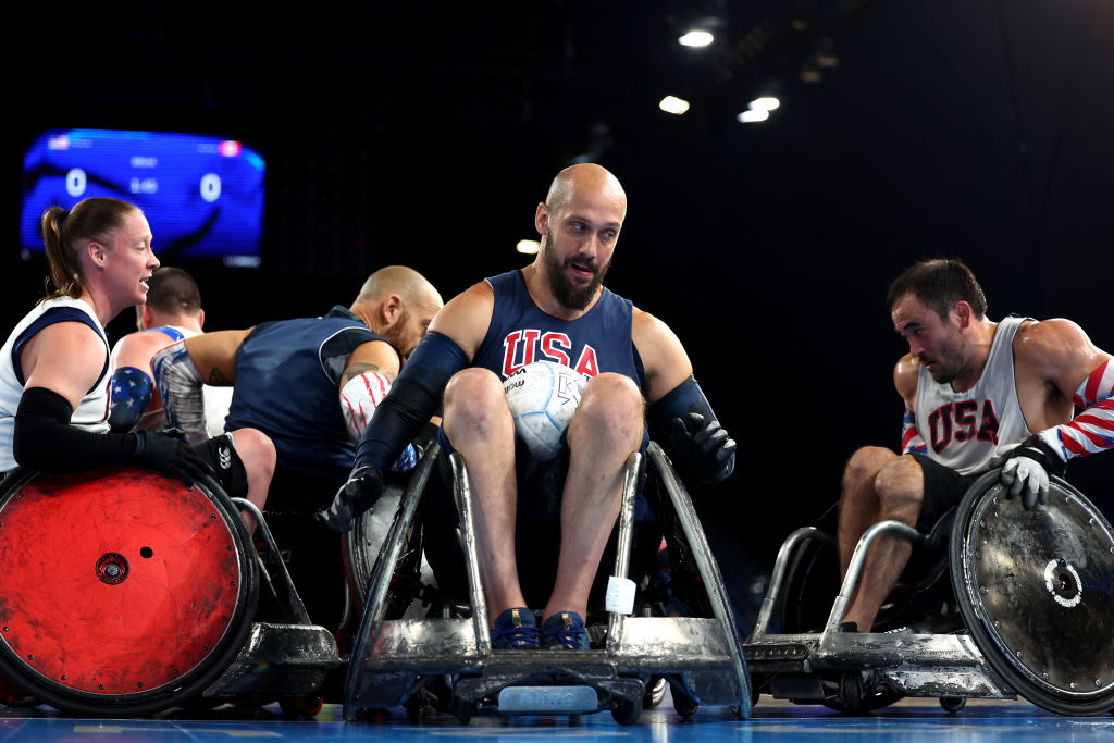 Eric Newby of Team United States trains ahead of the Wheelchair Rugby at the Paris 2024 Summer Paralympic Games