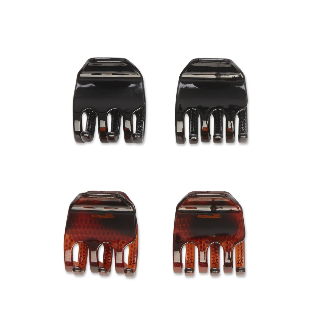 4 pack of Scunci small hair clips in black and brown.