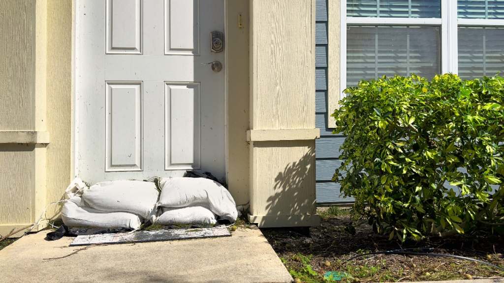 Sandbags in front of a door