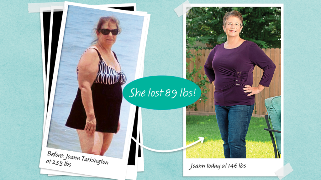 Before and after photos of Joann Tarkington who lost weight on the carnivore diet