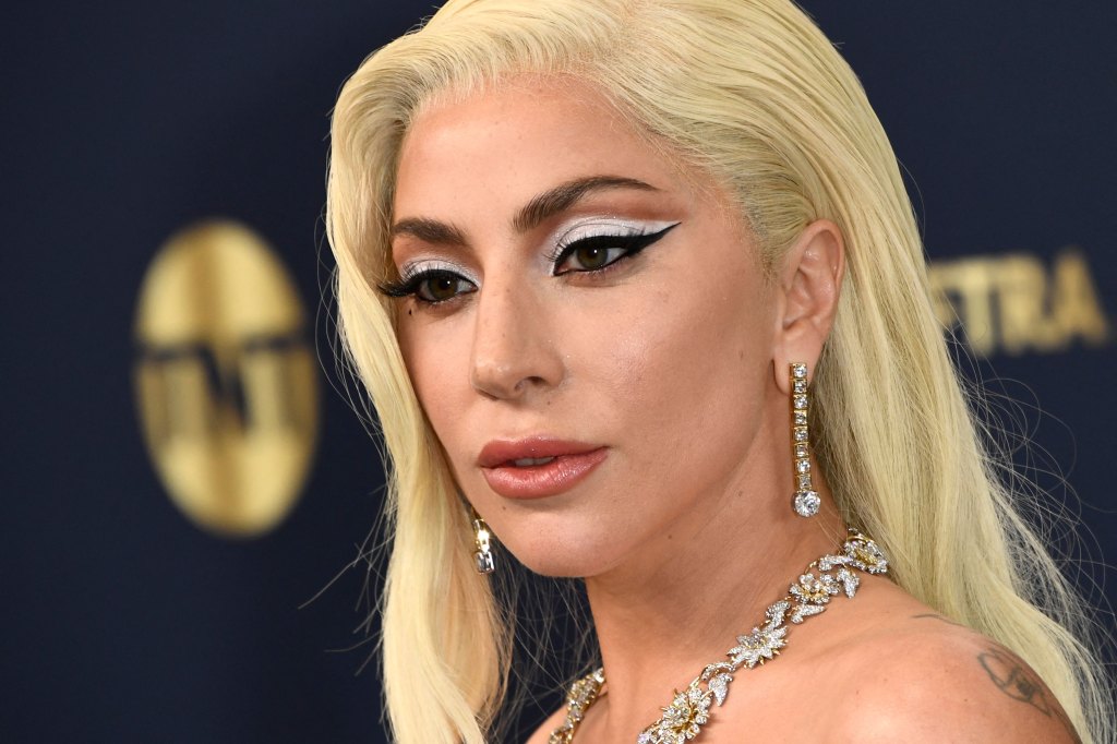 Lady Gaga arrives for the 28th Annual Screen Actors Guild (SAG) Awards at the Barker Hangar in Santa Monica, California, on February 27, 2022. 