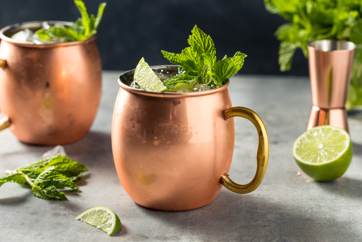 moscow mules in copper mugs