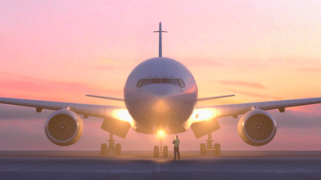 Plane in the sunrise to illustrate what Max Lucado says about knowing that God will come through