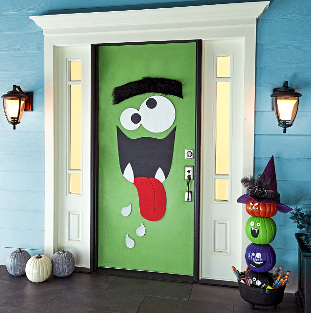 Halloween door idea: Silly-cute monster doorway made with paper 