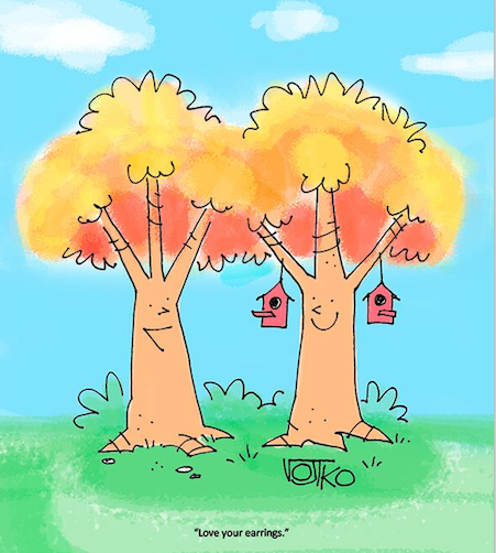 Autumn jokes: two trees sit talking about how one likes the other bird houses