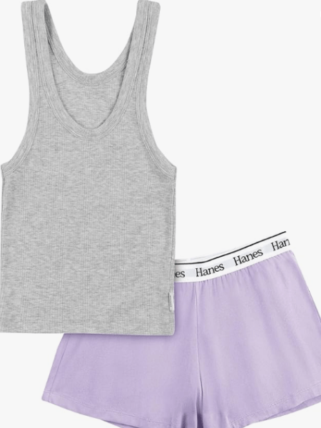 Hanes Women's Originals Comfywear Rib Crop Tank and Sleep Shorts, 2-Piece Set