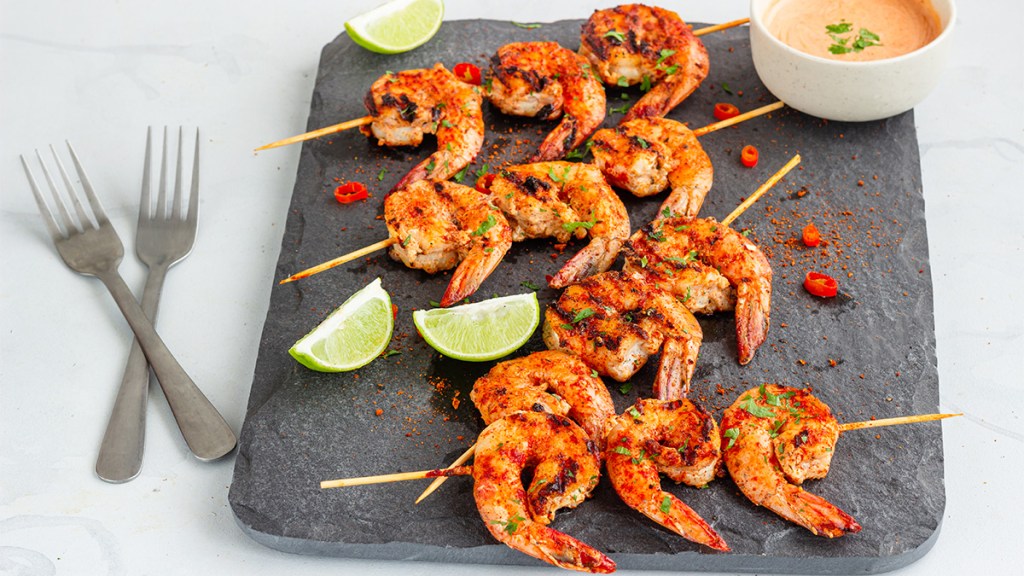 A recipe for spicy shrimp skewers as part of our guide on how to reheat shrimp