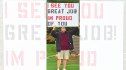 Steve carries signs with uplifting messages for kids