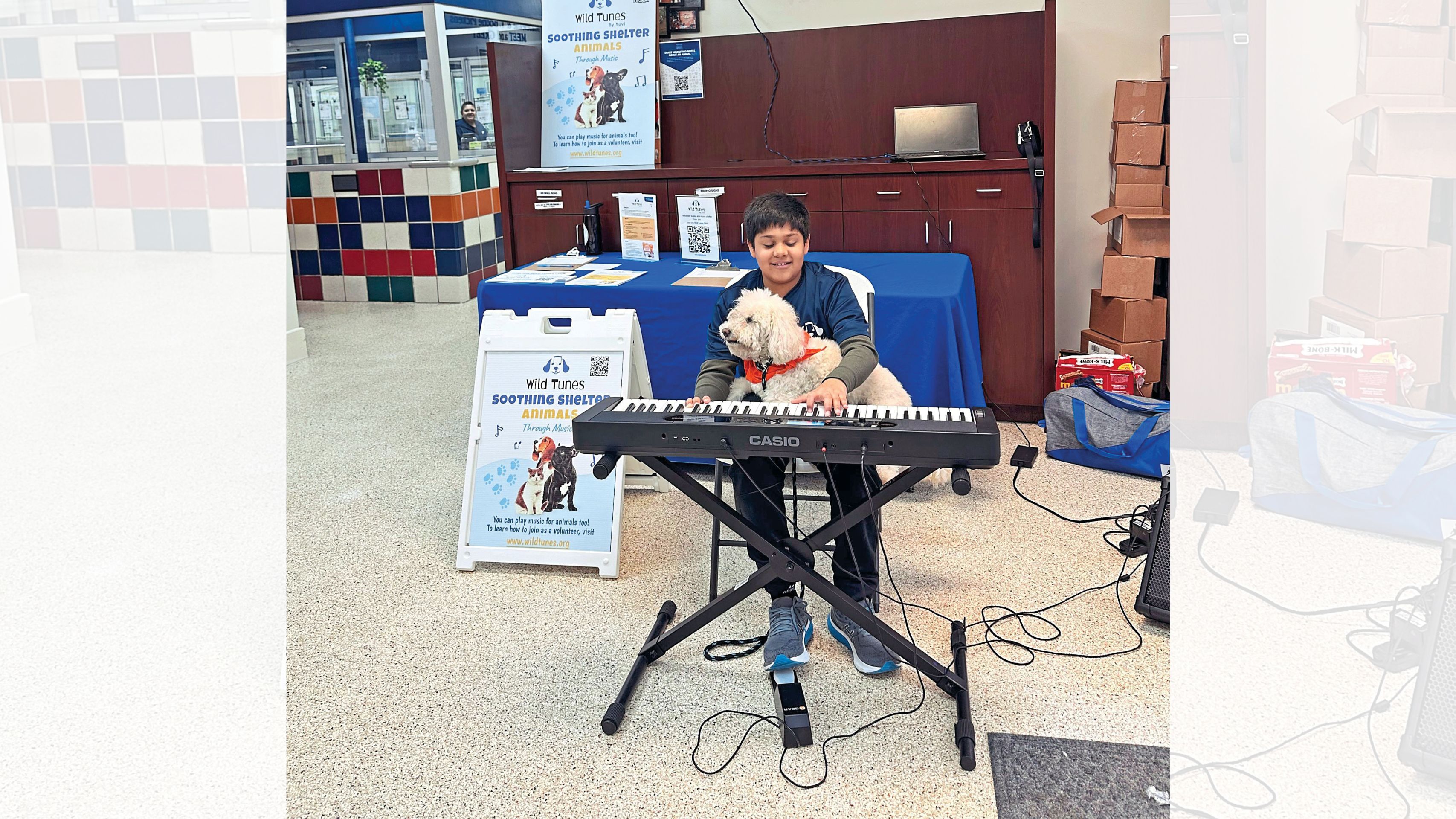 Every week, Yuvi visits shelters and plays keyboard for the animals