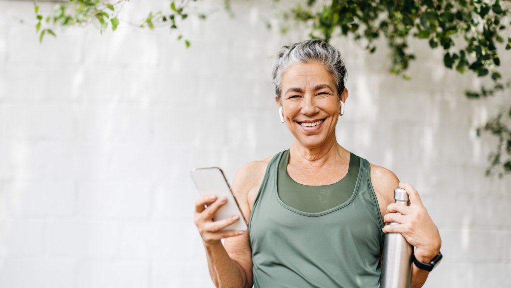mature woman out exercising to support healthy belly fat